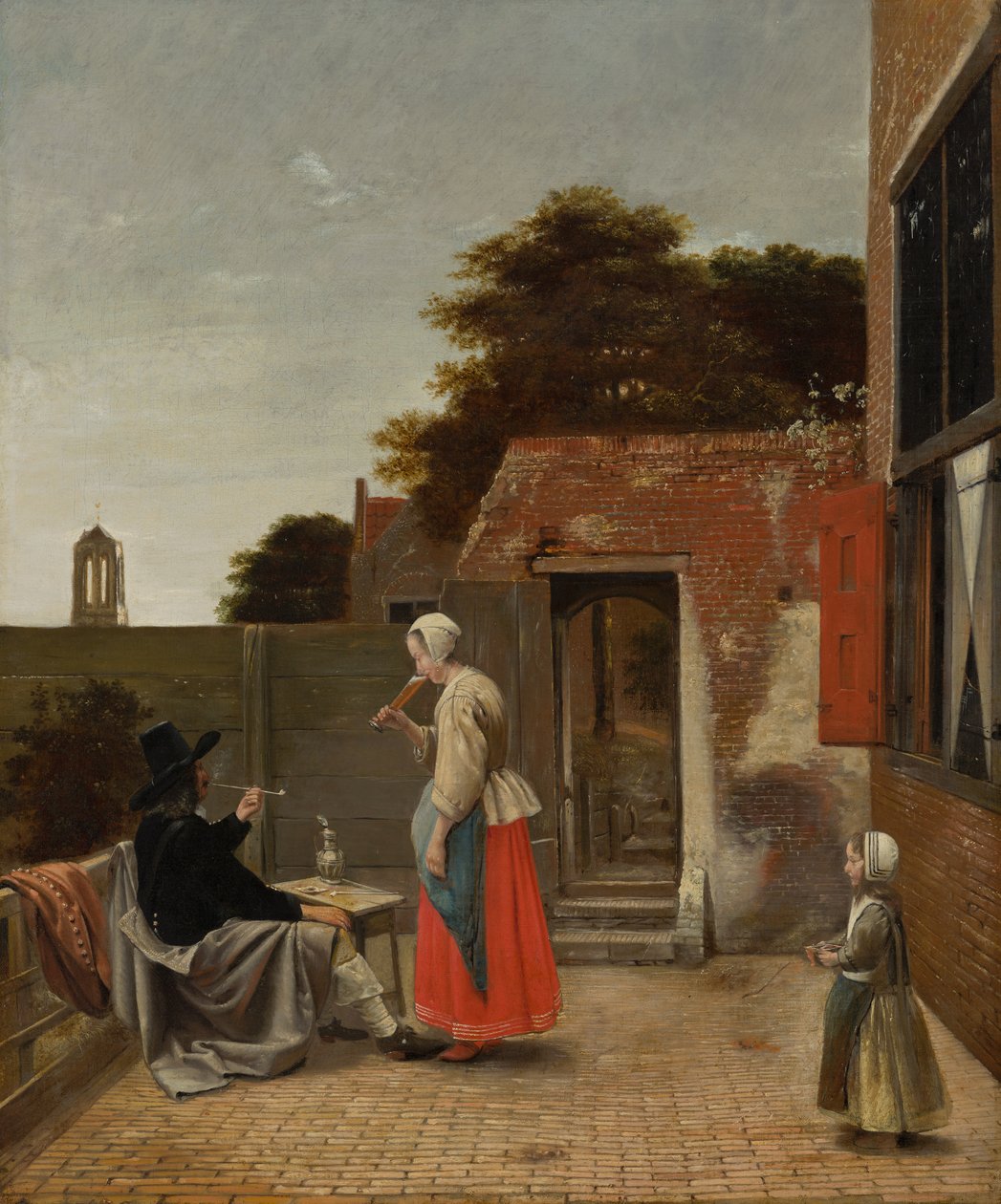 A Man Smoking and a Woman Drinking in a Courtyard by Pieter de Hooch