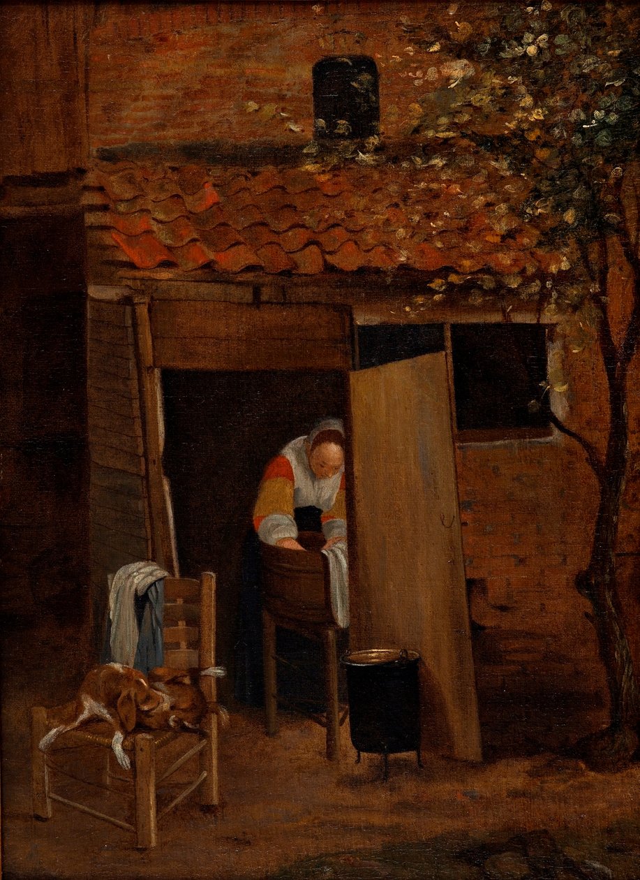 Girl Washing Clothes in a Courtyard in Zwolle (after 1653) by Pieter de Hooch