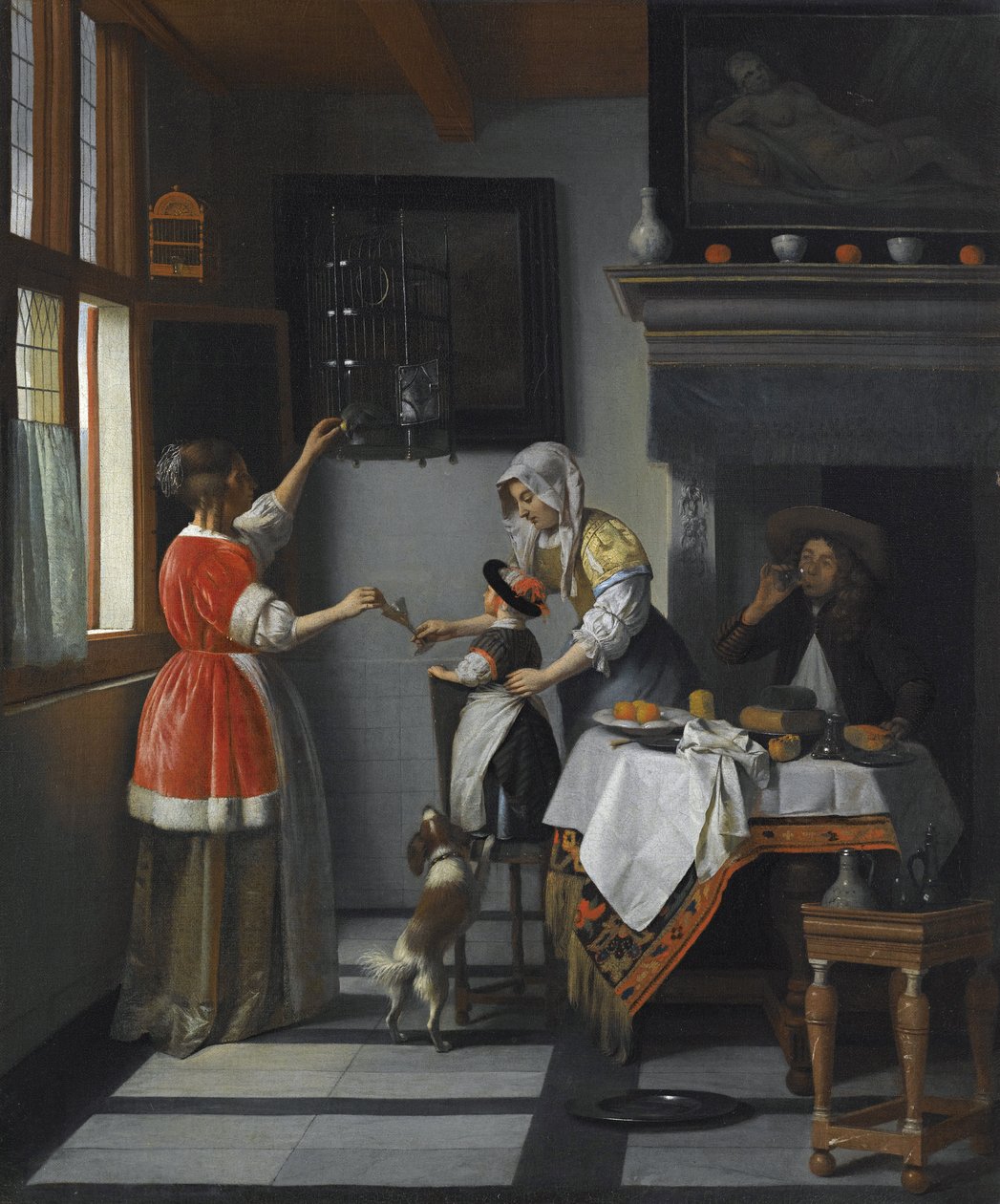 Interior with a Child Feeding a Parrot by Pieter de Hooch