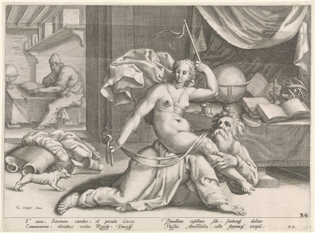 Aristotle and Phyllis by Pieter de Jode (I) (attributed to)