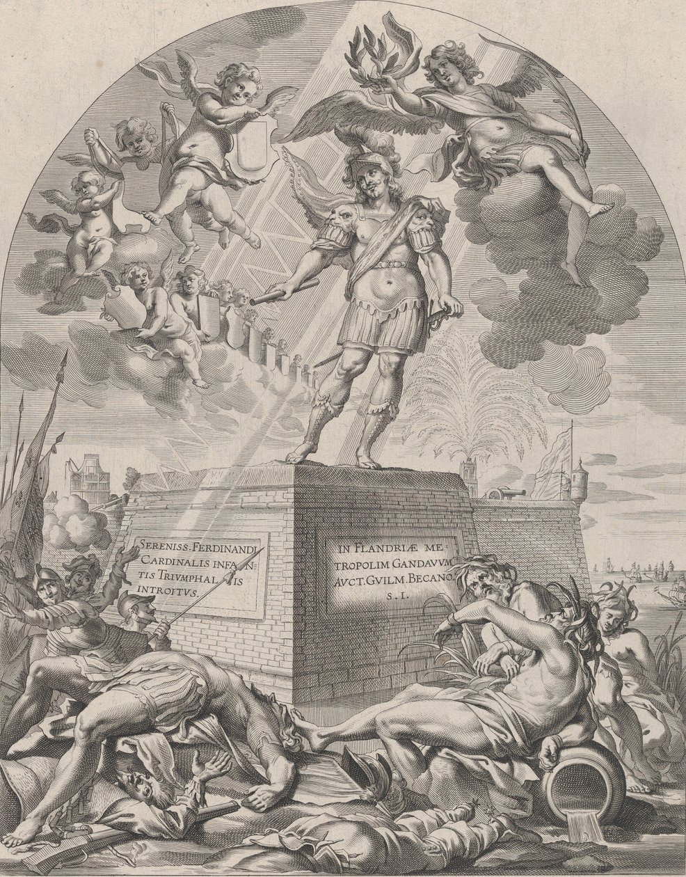 Ferdinand as Mars, standing on a pedestal, from Guillielmus Becanus