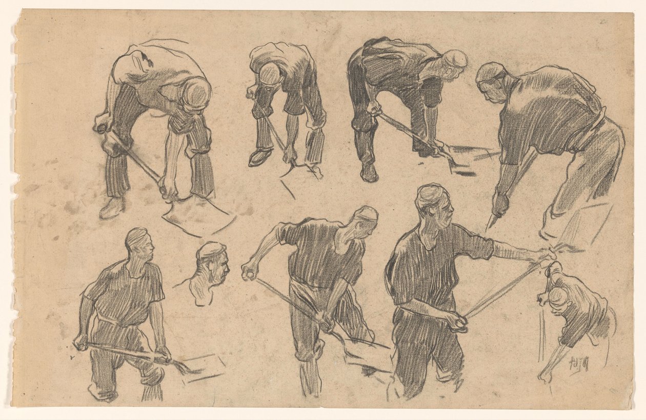 Study Sheet with Sketches of a Digging Worker by Pieter de Josselin
