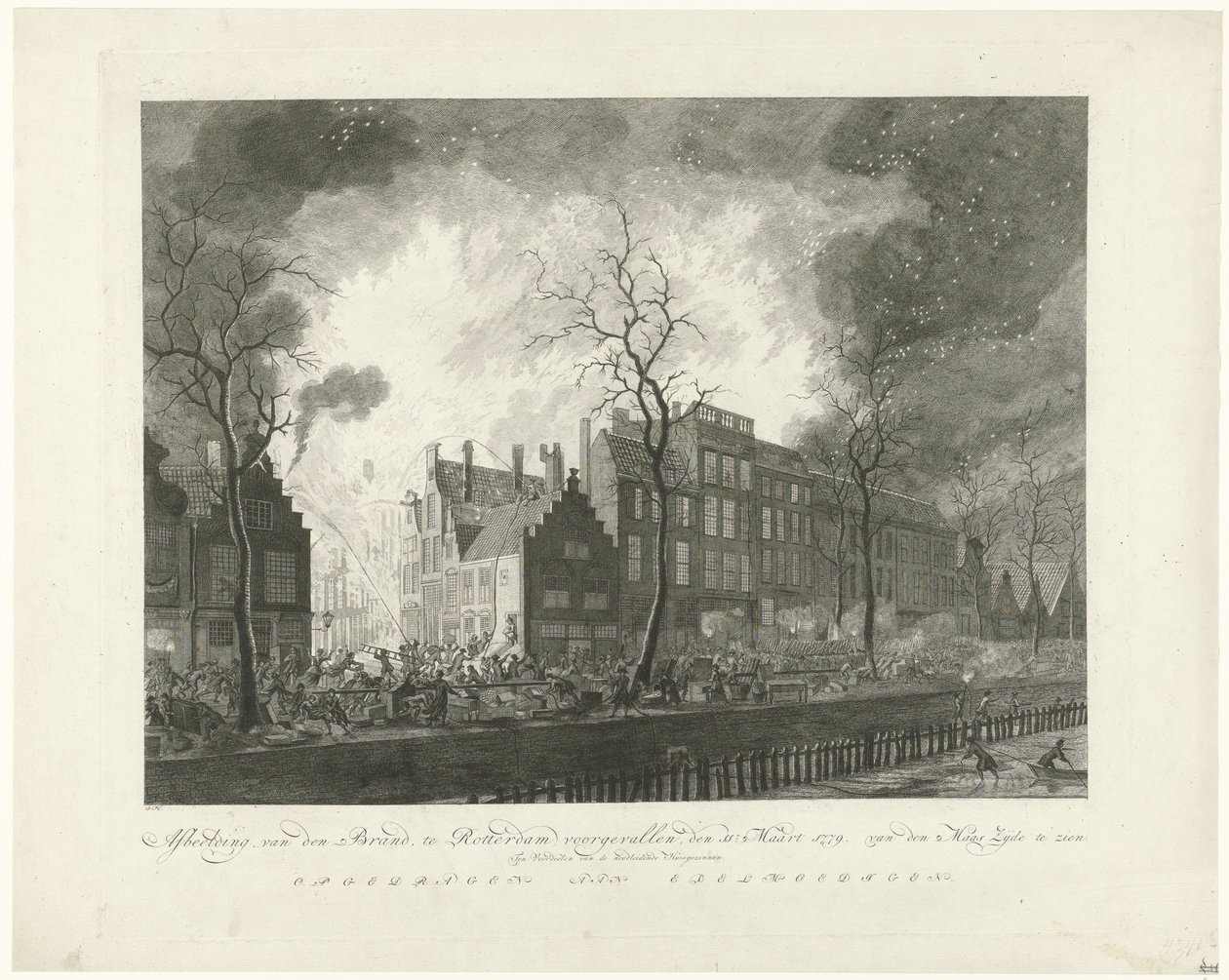 Fire in the Pottebakkerssteeg in Rotterdam, 1779 by Pieter de Mare