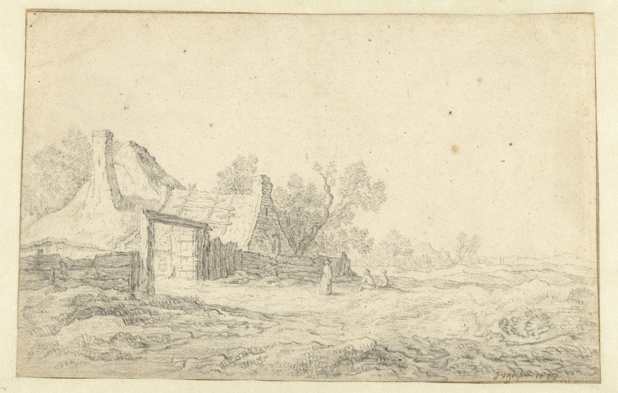 Dune Landscape with Three Figures in Front of a Farmhouse by Pieter de Neyn