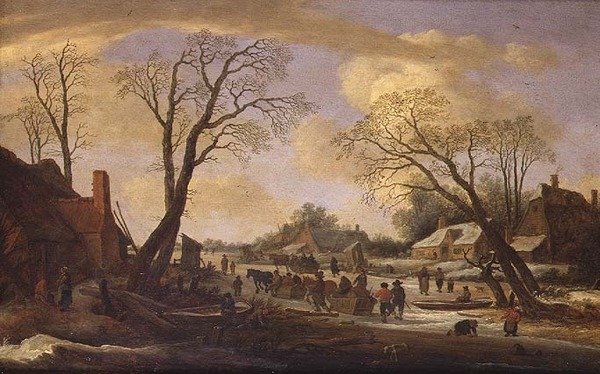 A Winter River Landscape with Peasants and Horse Drawn Sledges by Pieter the Elder Molyn