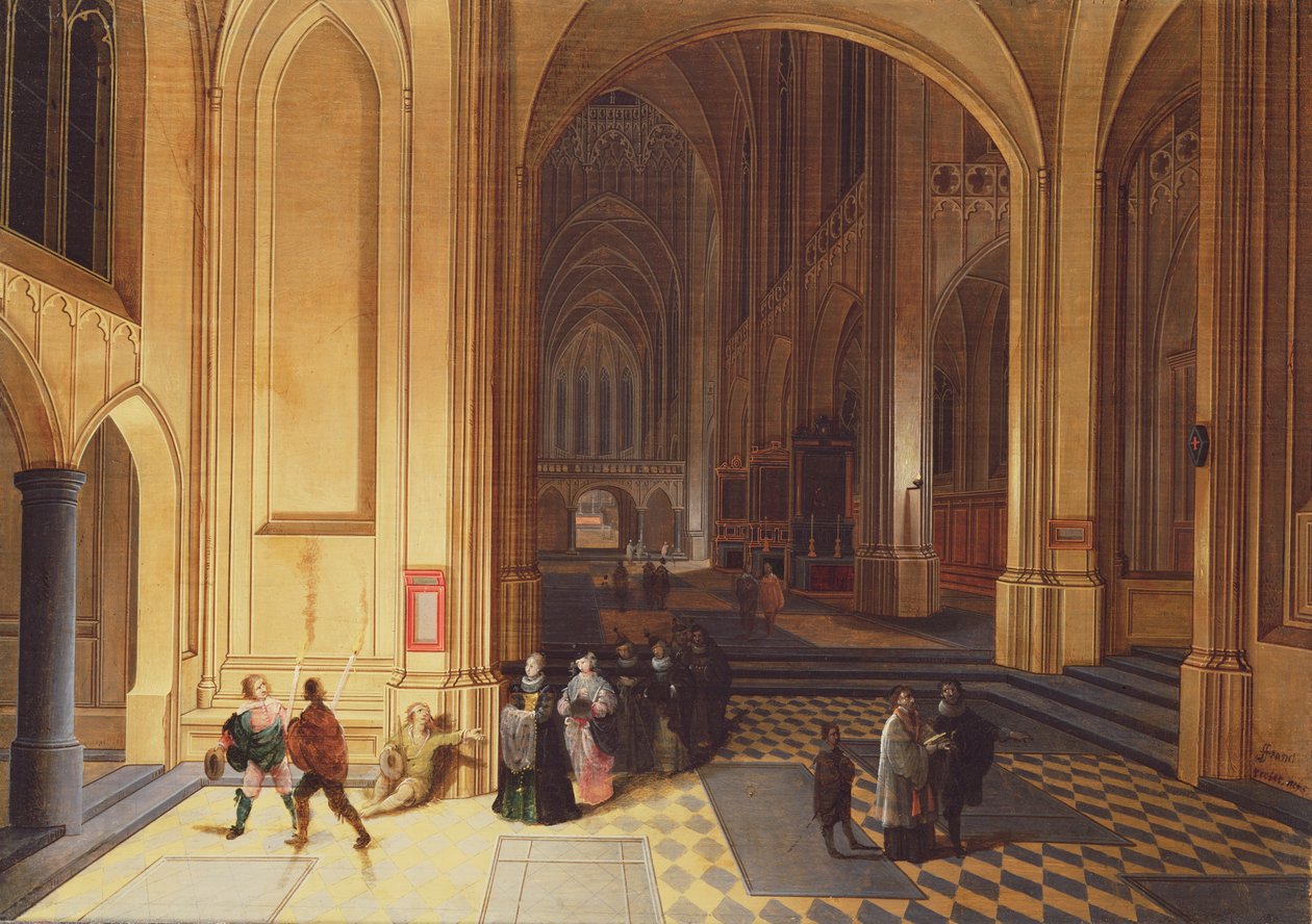 Interior of a Cathedral with a Beggar and Other Figures by Pieter the Elder Neeffs