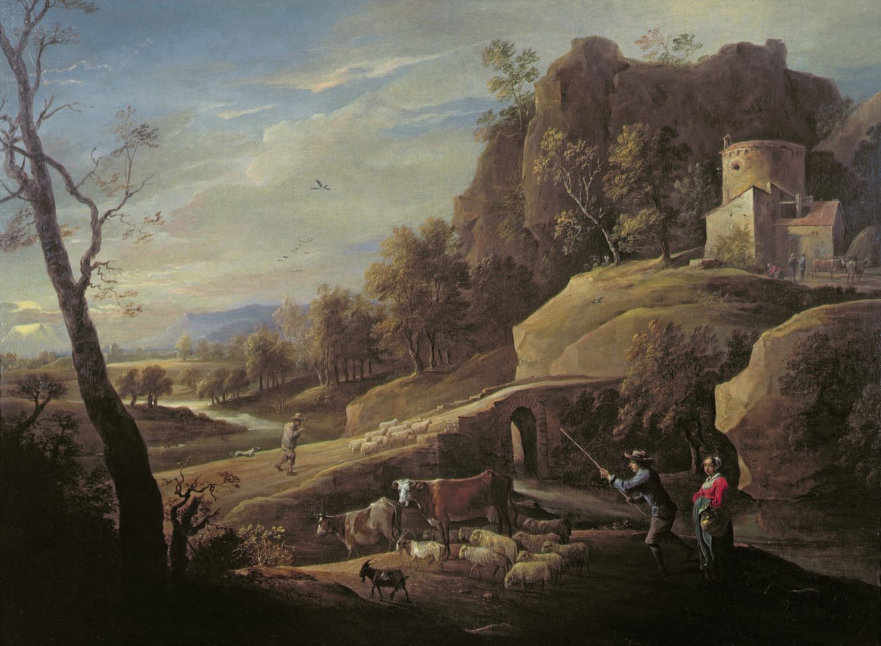 Landscape with Farmers Tending Their Animals by Pieter the Younger Mulier