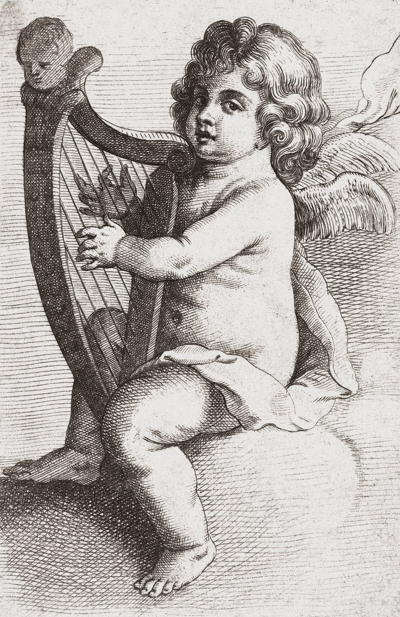 A Child Angel Playing a Harp by Pieter van Avont