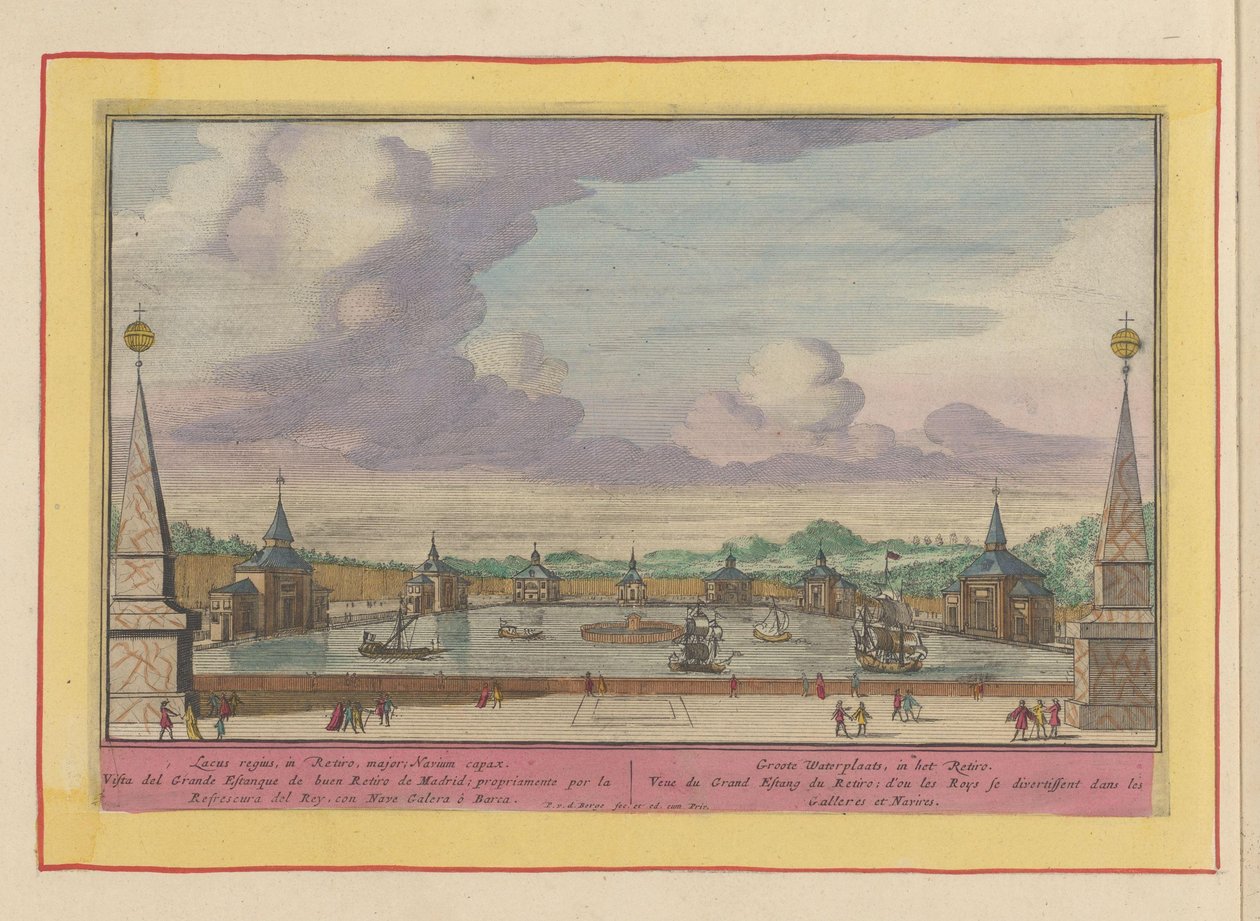 Large Pond with Ships in the Gardens of the Palacio del Buen Retiro in Madrid (Theatrum Hispaniae Series) by Pieter van den Berge