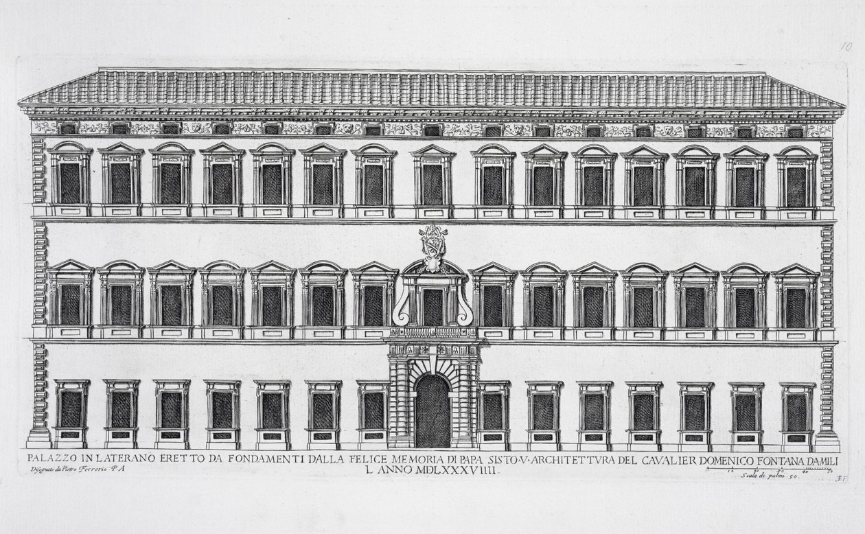 View of the facade of the Lateran Palace, Rome, commissioned by Pope Sixtus V and designed by Domenico Fontana (1543-1607) in 1589  by Pietro Ferrerio