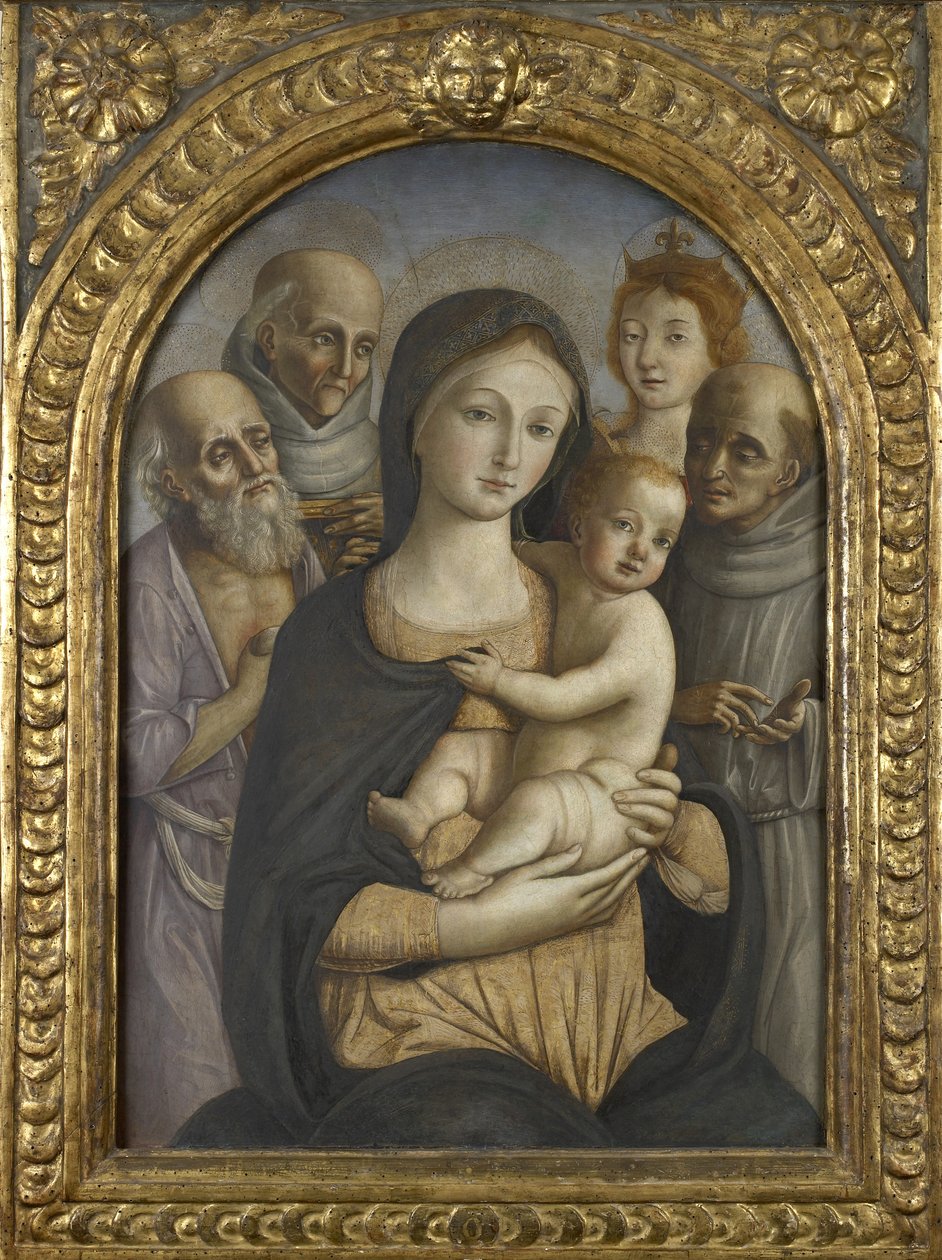 The Virgin and Child with SS. Jerome, Bernardino of Siena, Catherine of Alexandria and Francis by Pietro di Francesco degli Orioli
