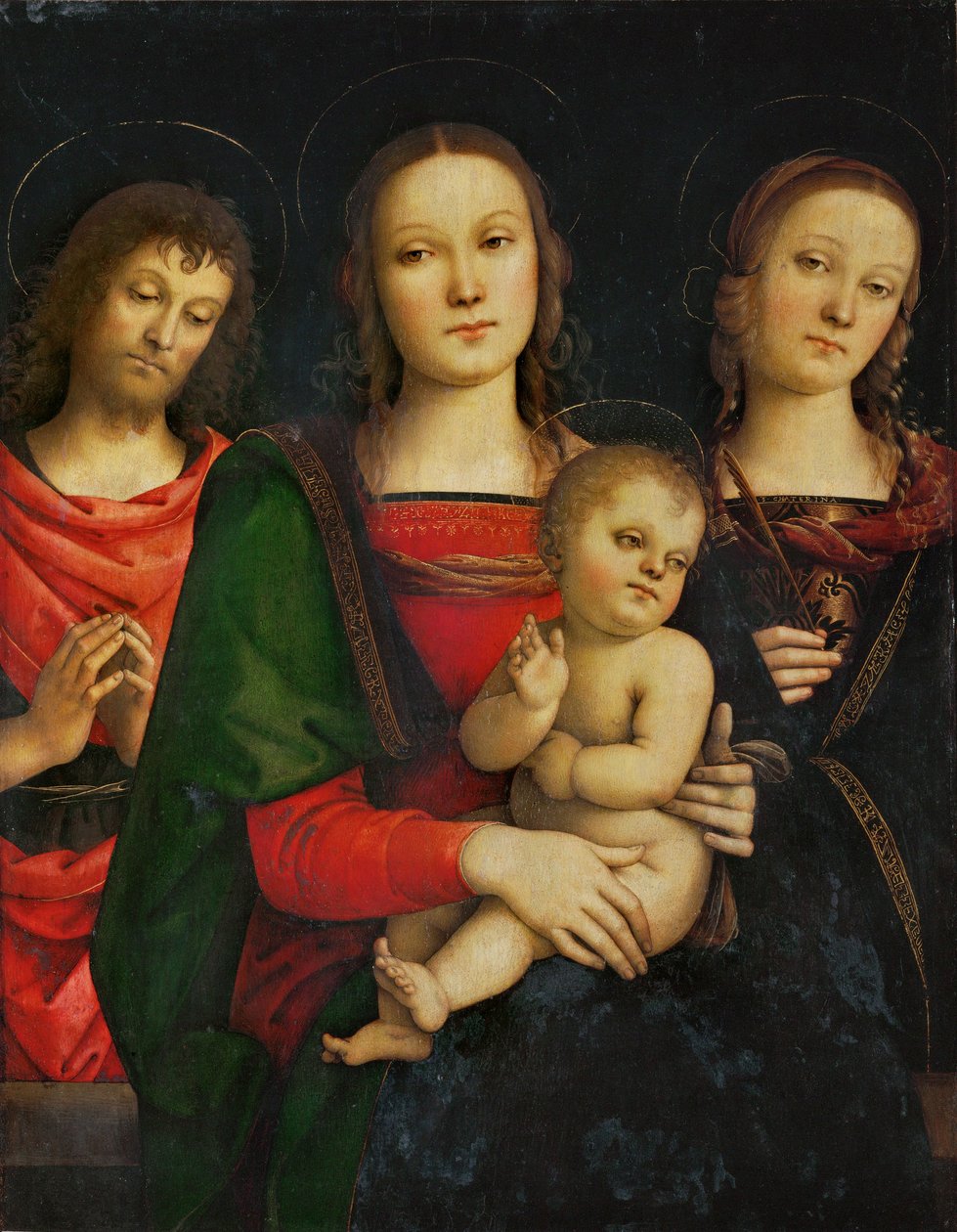 Madonna and child, surrounded by Saint John Baptist and Saint Catherine by Pietro (studio of) Perugino
