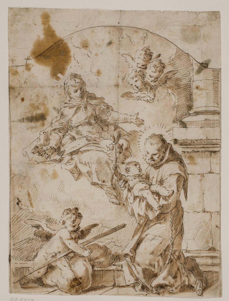 St. Anthony of Padua Kneeling with the Christ Child in His Arms While the Virgin and Angels Appear in the Sky by Pietro Antonio Novelli