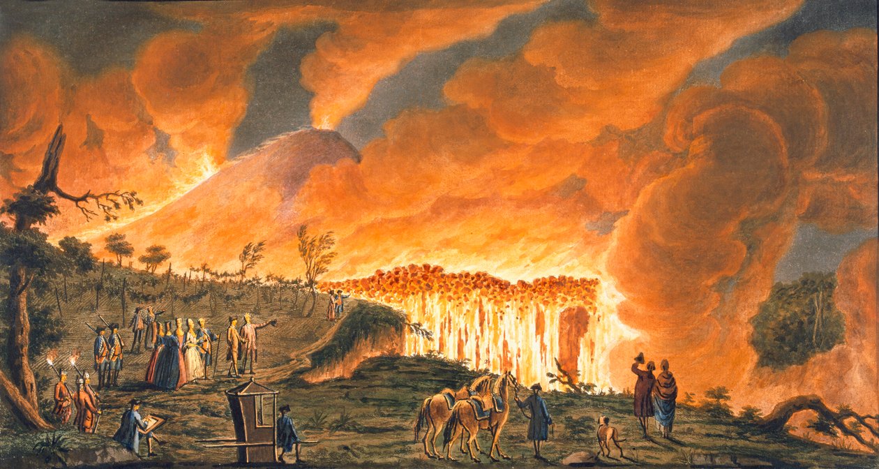 View of Hamilton escorting their Sicilian majesties to observe the lava flow by Pietro Fabris