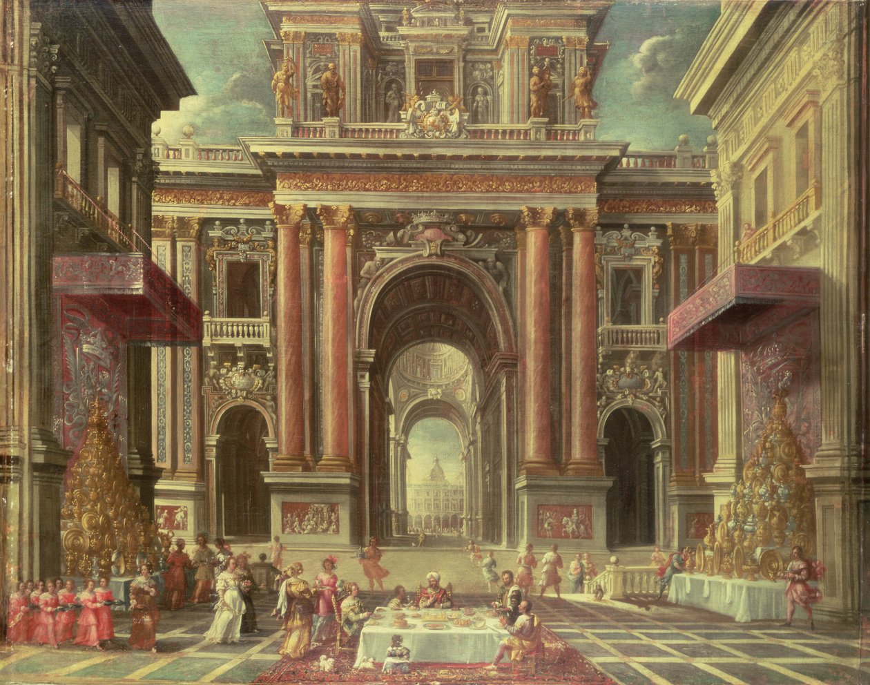 Magnificent Feast in the Courtyard of a Baroque Palace by Pietro Francesco Garoli