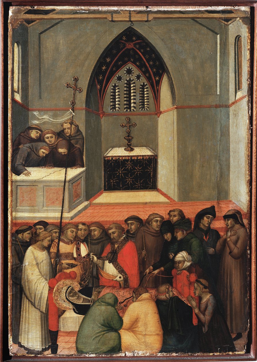 The exhumed body of St Humility is unspoiled (Polyptych of the life of Saint Humility) by Pietro Lorenzetti