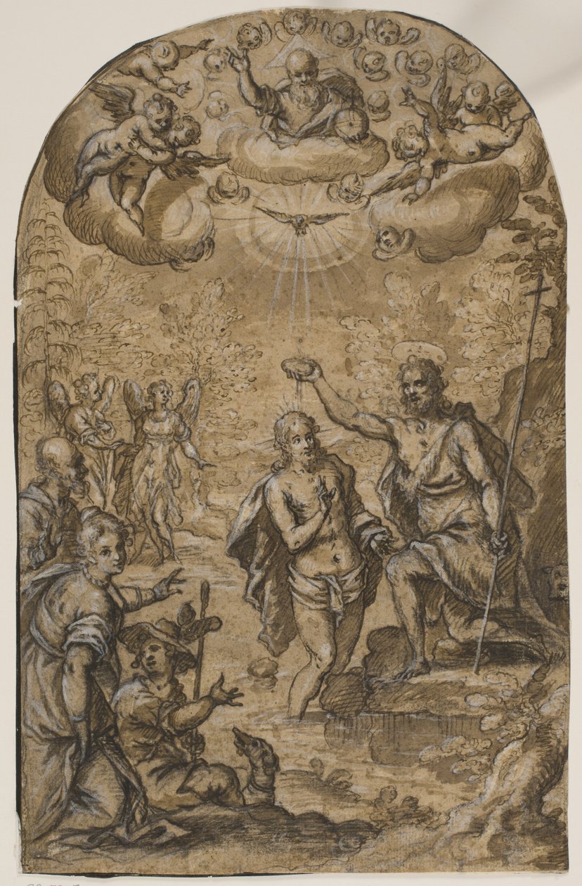 The Baptism of Christ with God the Father and Angels among Clouds by Pietro Mera