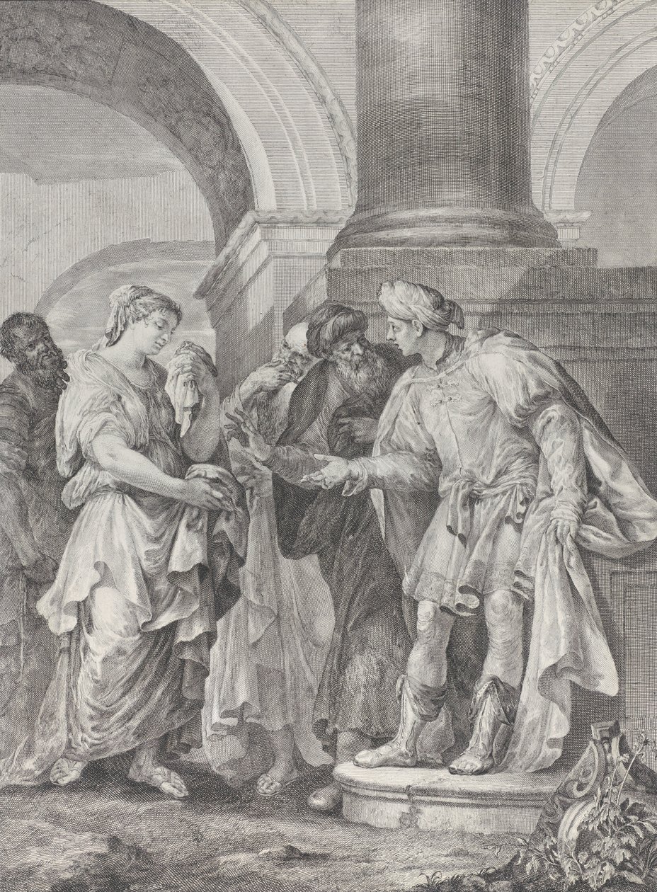 Daniel argues with the elders while Susanna stands at left by Pietro Monaco
