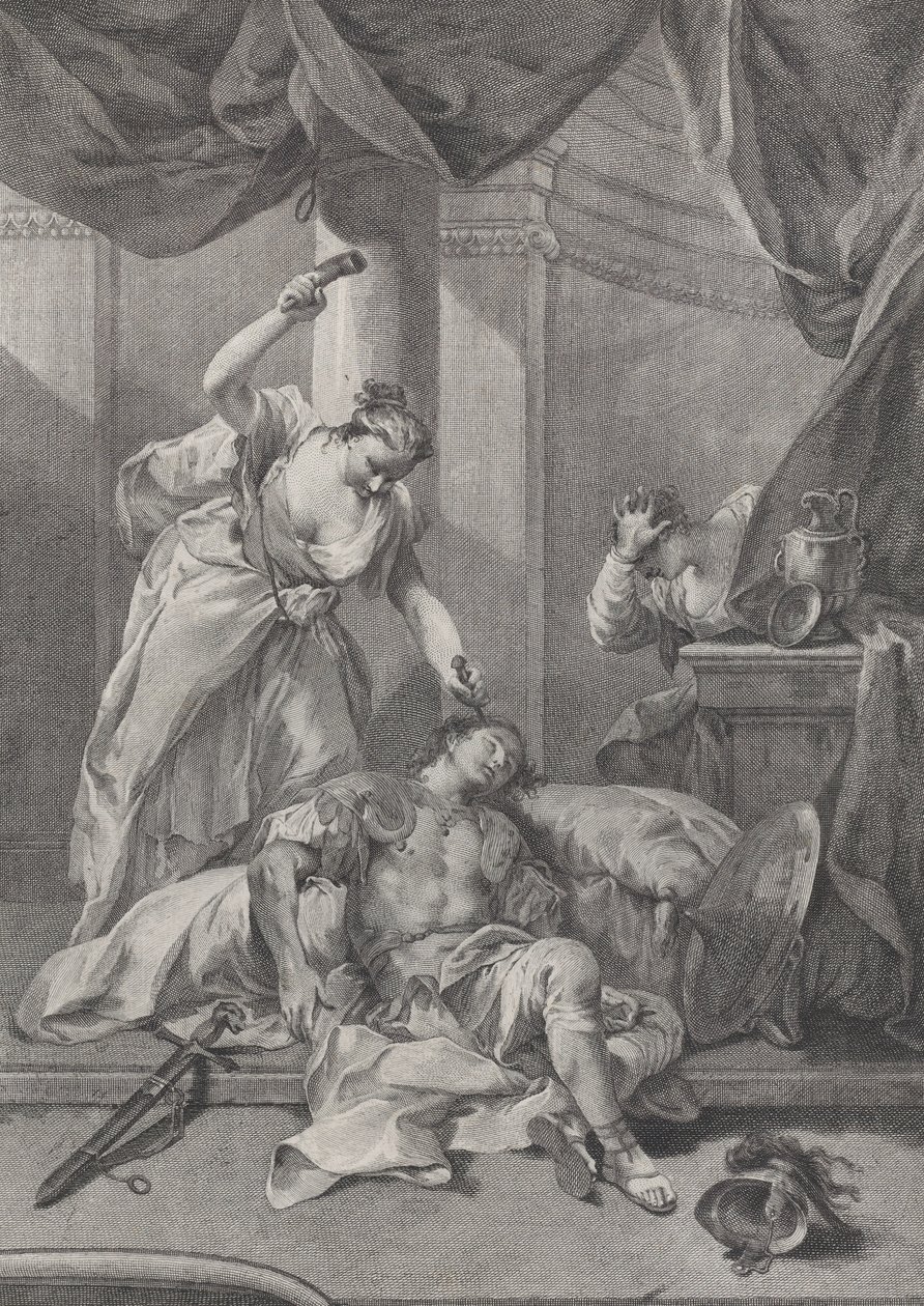 Jael hammering a tent peg into the temple of the sleeping Sisera by Pietro Monaco