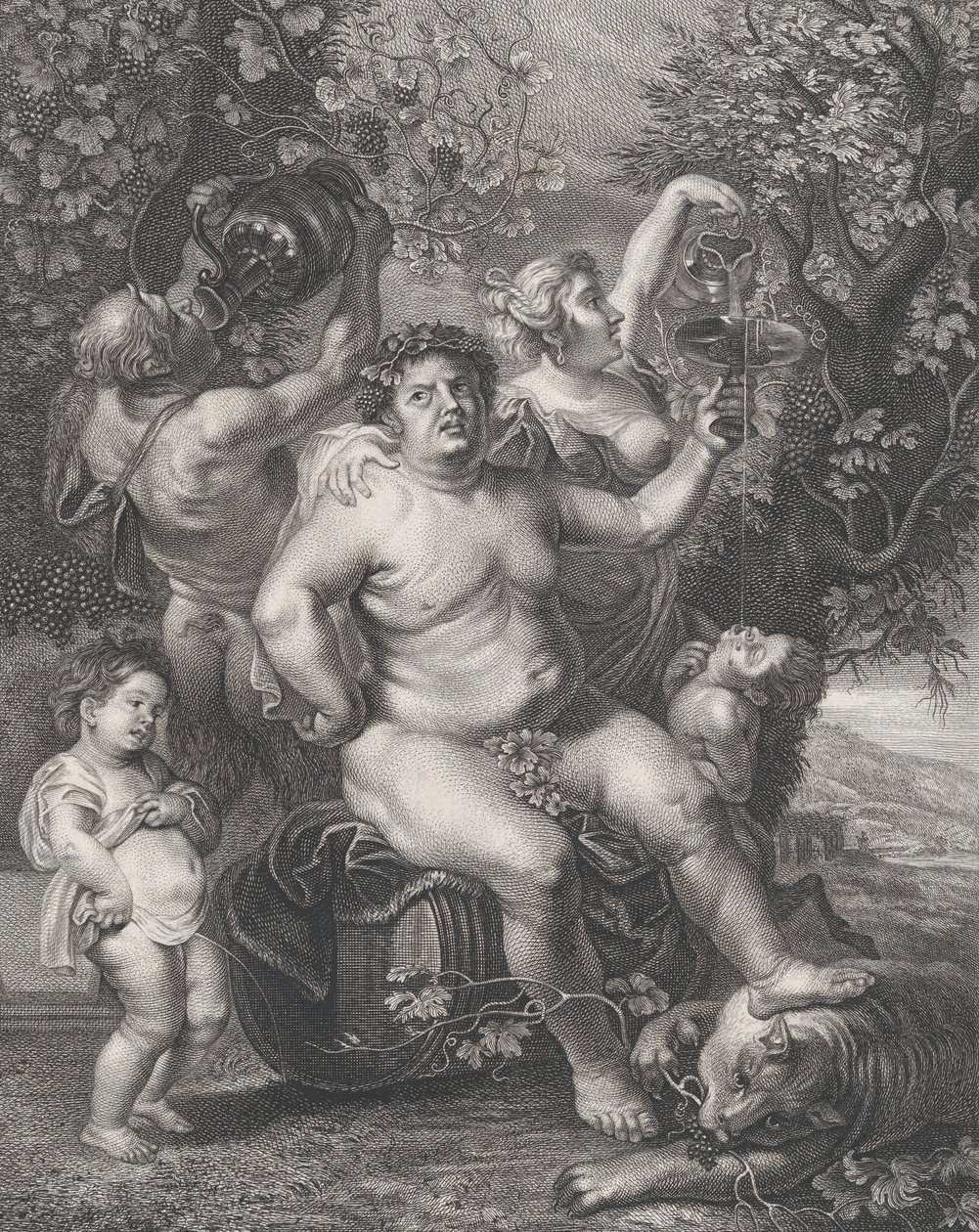 Bacchus Seated on a Barrel in Front of Grapevines, with Bacchantes, Satyrs, and Children, 1758 by Pietro Peiroleri