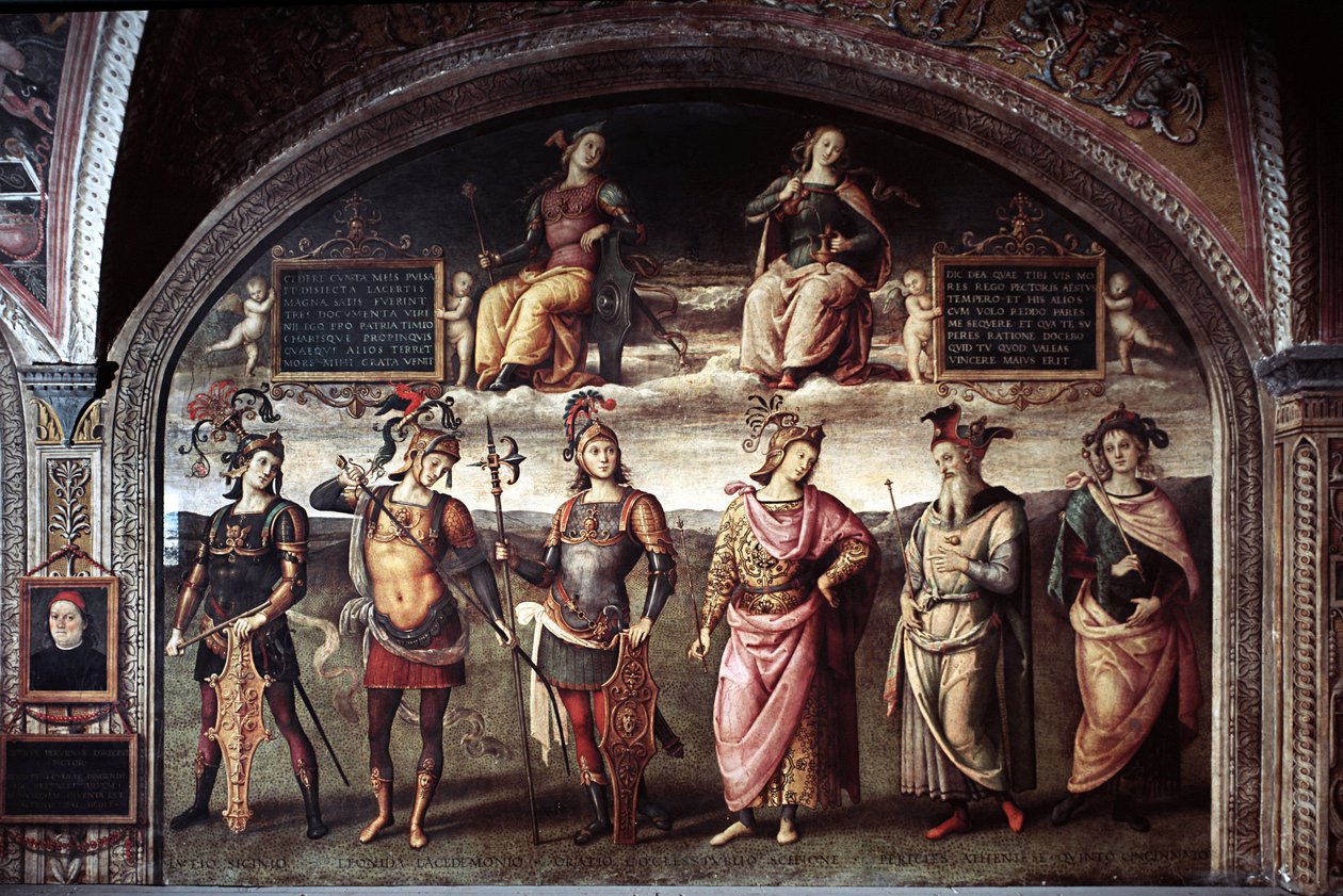 Strength and Temperance with Six Ancient Heroes by Pietro Perugino