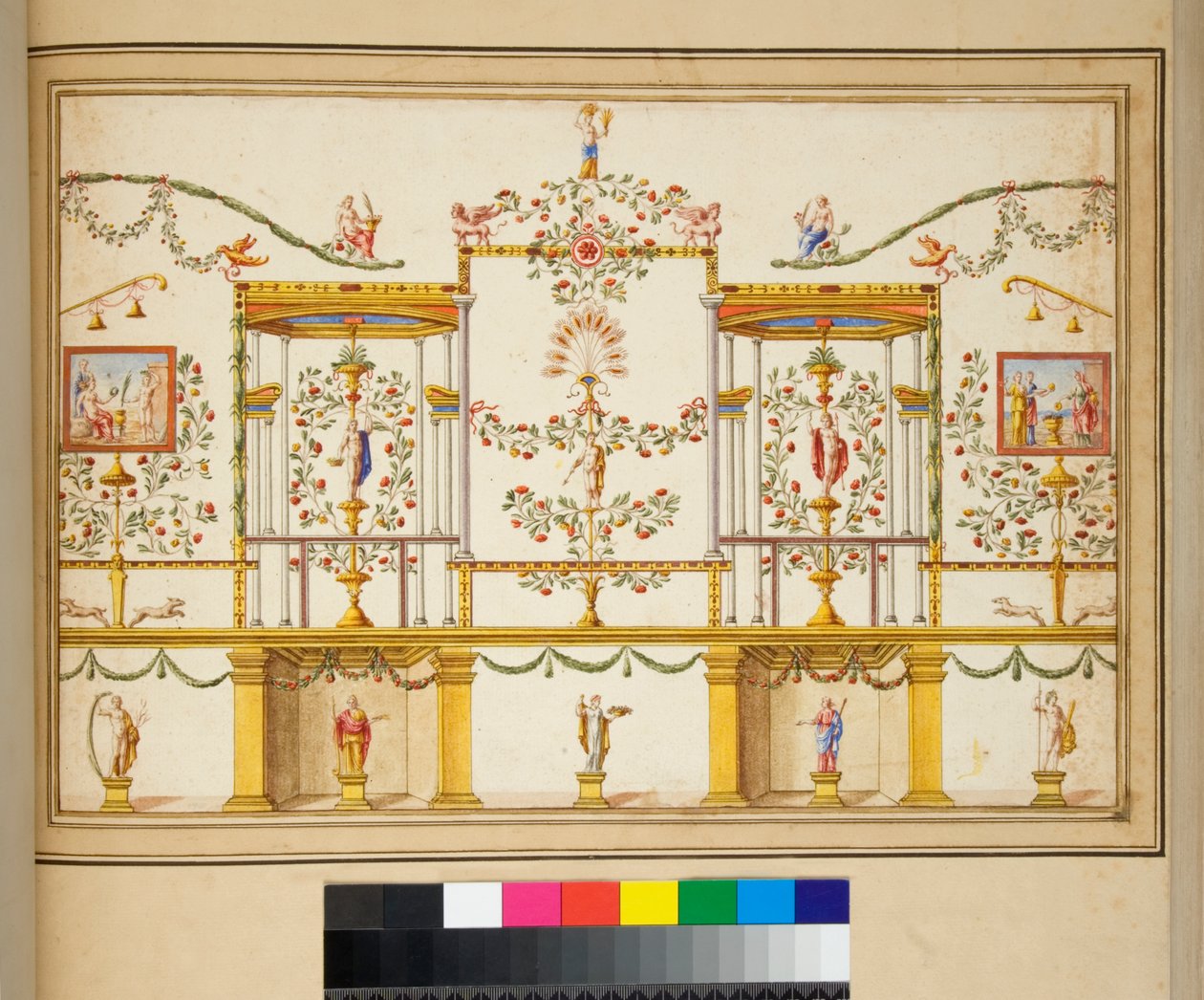 Large design of a wall with paintings by Pietro Santi Bartoli