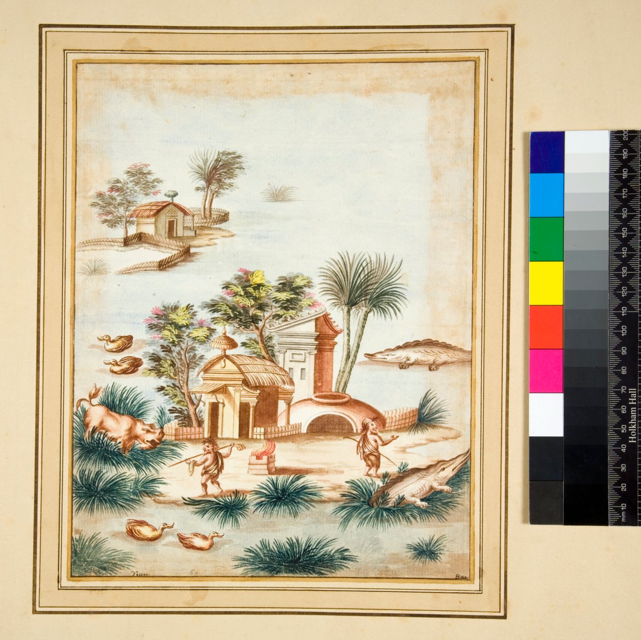 River-scene with two pygmies on an island by Pietro Santi Bartoli
