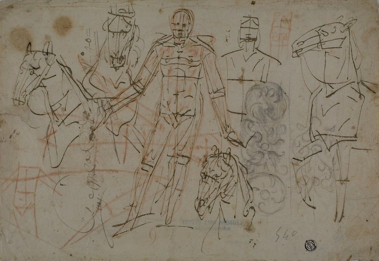 Sketches of Men, Horses, and Decorative Design by Pietro Sorri