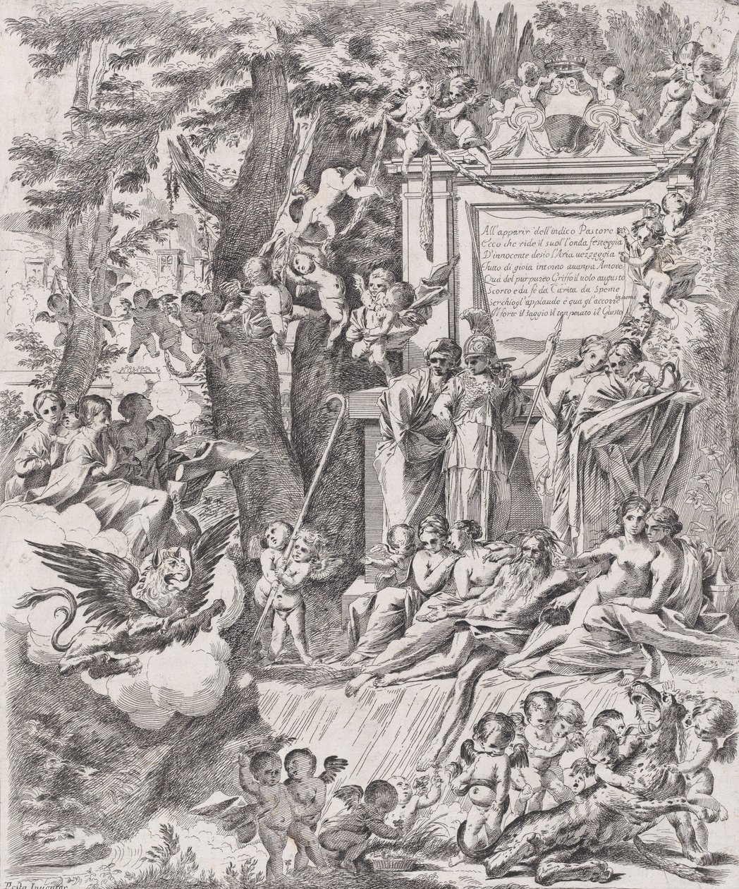 An allegory in honor of the arrival of Cardinal Franciotti as Bishop of Lucca by Pietro Testa