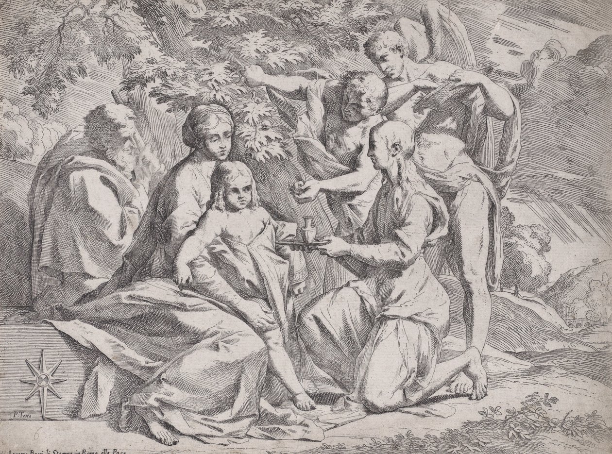 The Holy Family attended by Angels by Pietro Testa