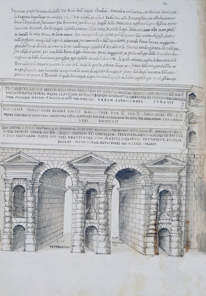 Porta Maggiore in Rome, Drawing, from Roman Antiquities, by Pirro Ligorio by Pirro Ligorio