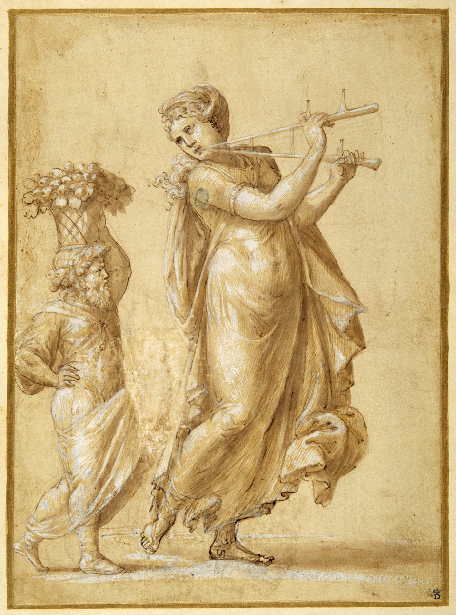 Woman Playing the Flute, Accompanied by a Canephoric Bearded Dwarf by Pirro Ligorio