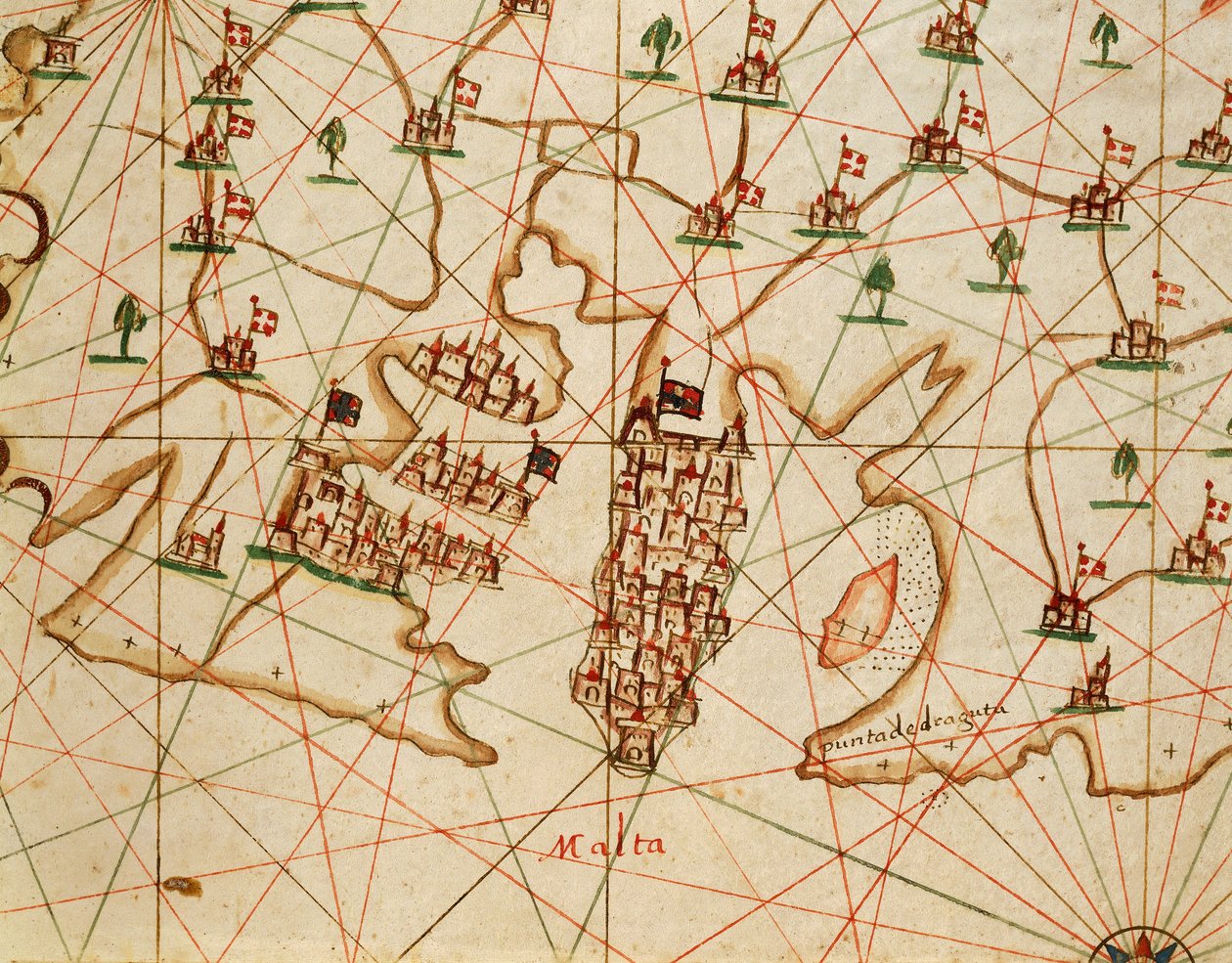 Island of Malta (from Portolan Atlas Consisting of Six Charts by Placido Caloiro and Francesco Oliva, Parchment, 1646) by Placido Caloiro e Oliva