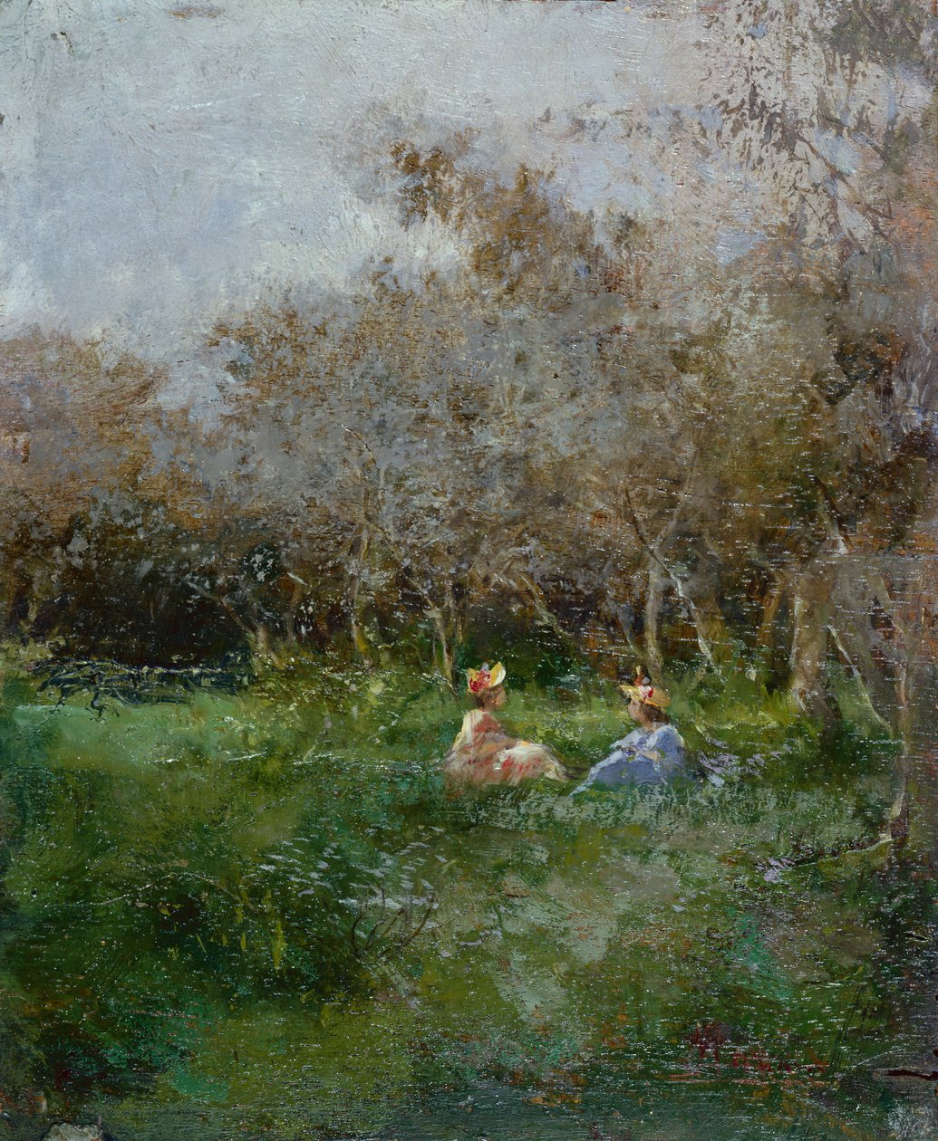 Elegant Ladies Resting in a Wooded Landscape by Pompeo Mariani