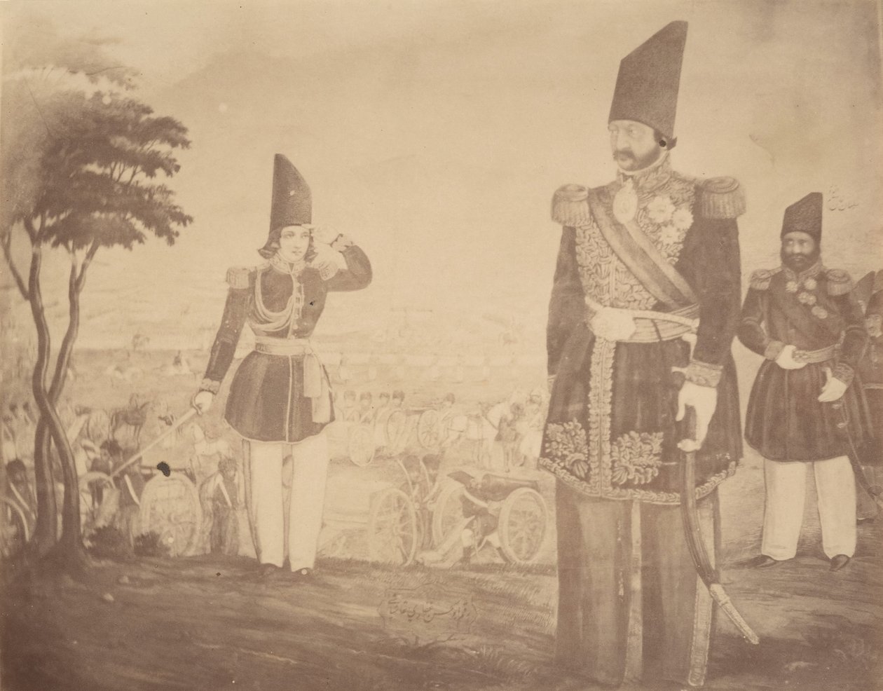 A Persian Revue in a Painting that Once Belonged to Ardeshir Mirza, Uncle of the King, 1840s-60s by Possibly by Luigi Pesce.