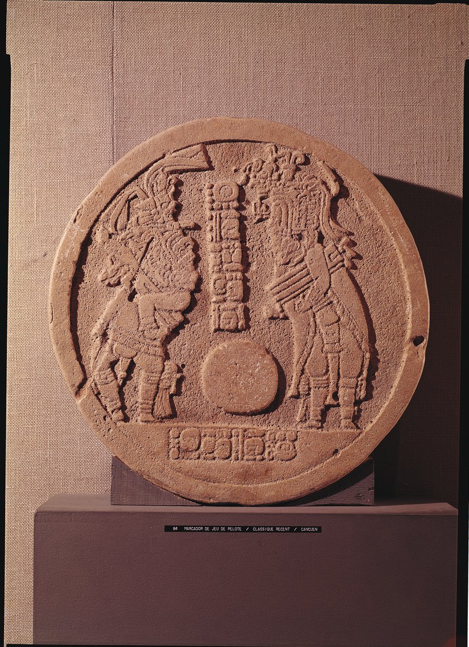 Pelote marker depicting two players, Mayan, from Guatemala, 600-950 by Pre Columbian