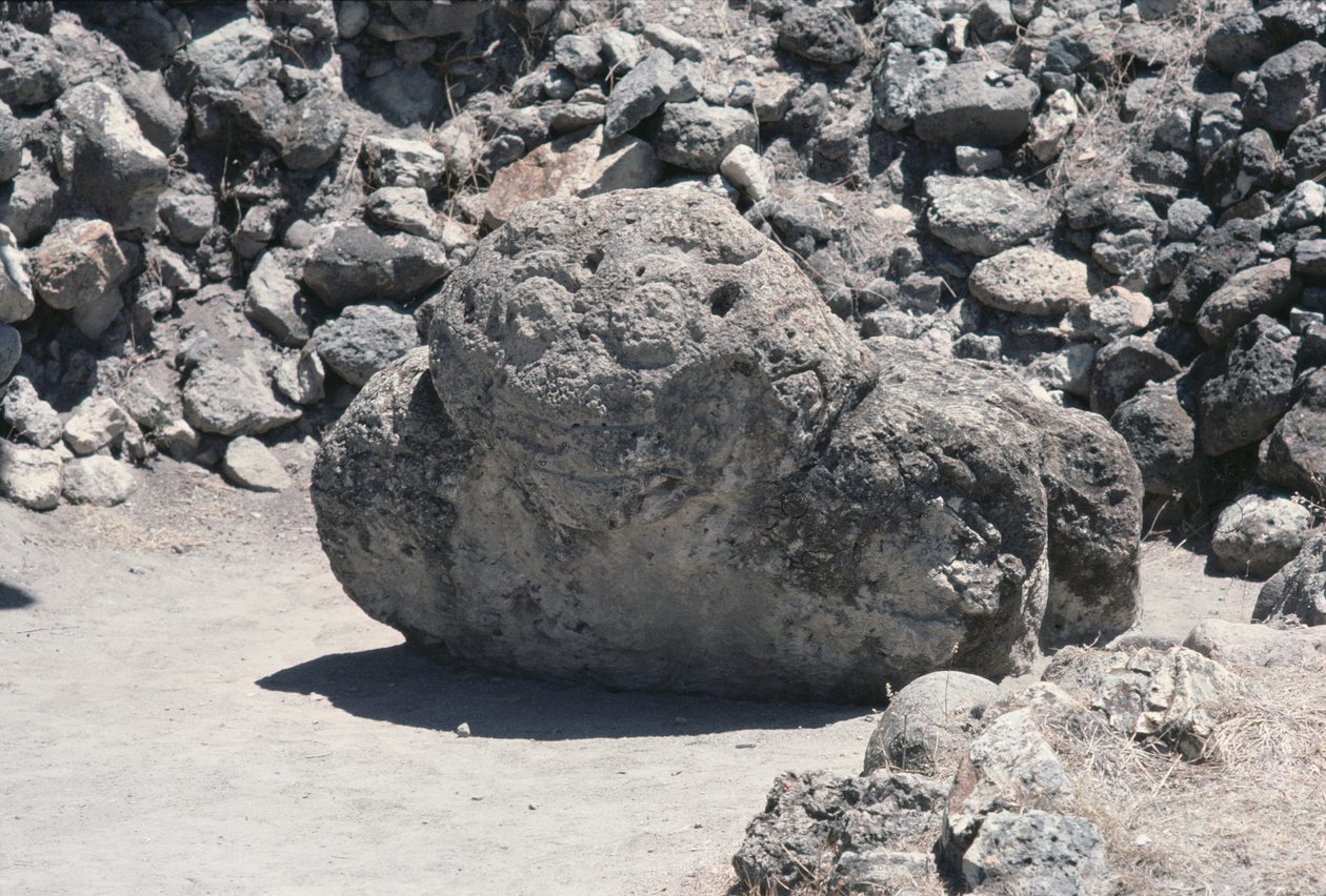Stone Carving of a Face, Late Post-Classic Period by Pre Columbian