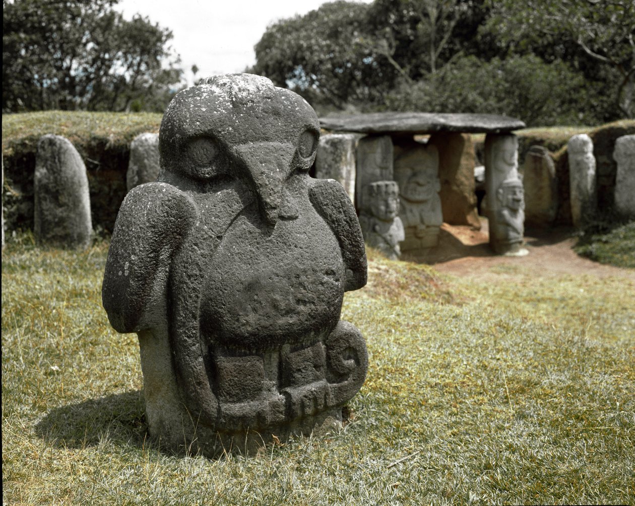 Megalithic sculpture of a bird holding a snake by Pre Columbian Pre Columbian