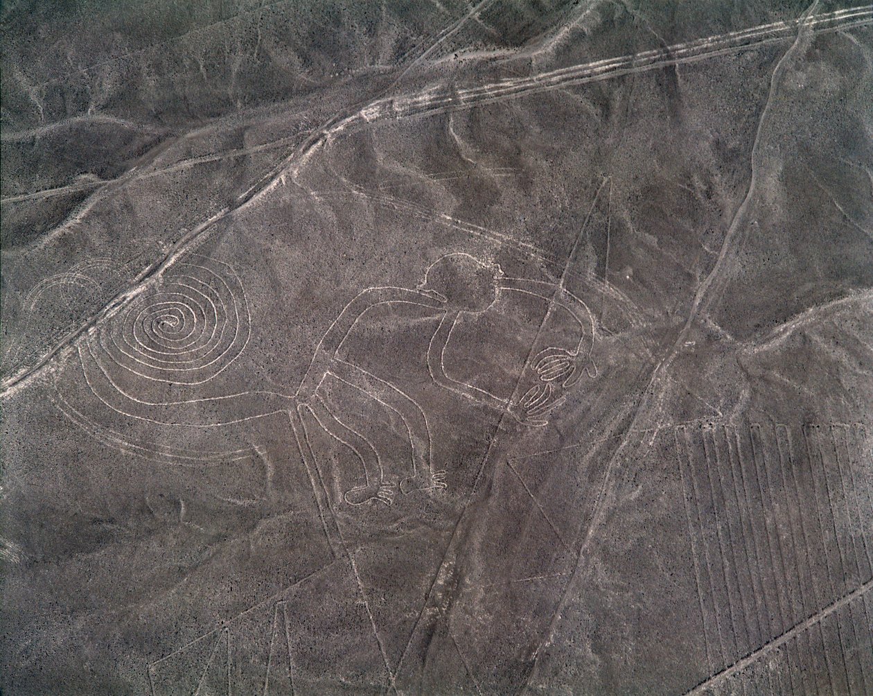 Aerial view of a monkey figure, Nazca Lines (photography by Prehistoric Prehistoric