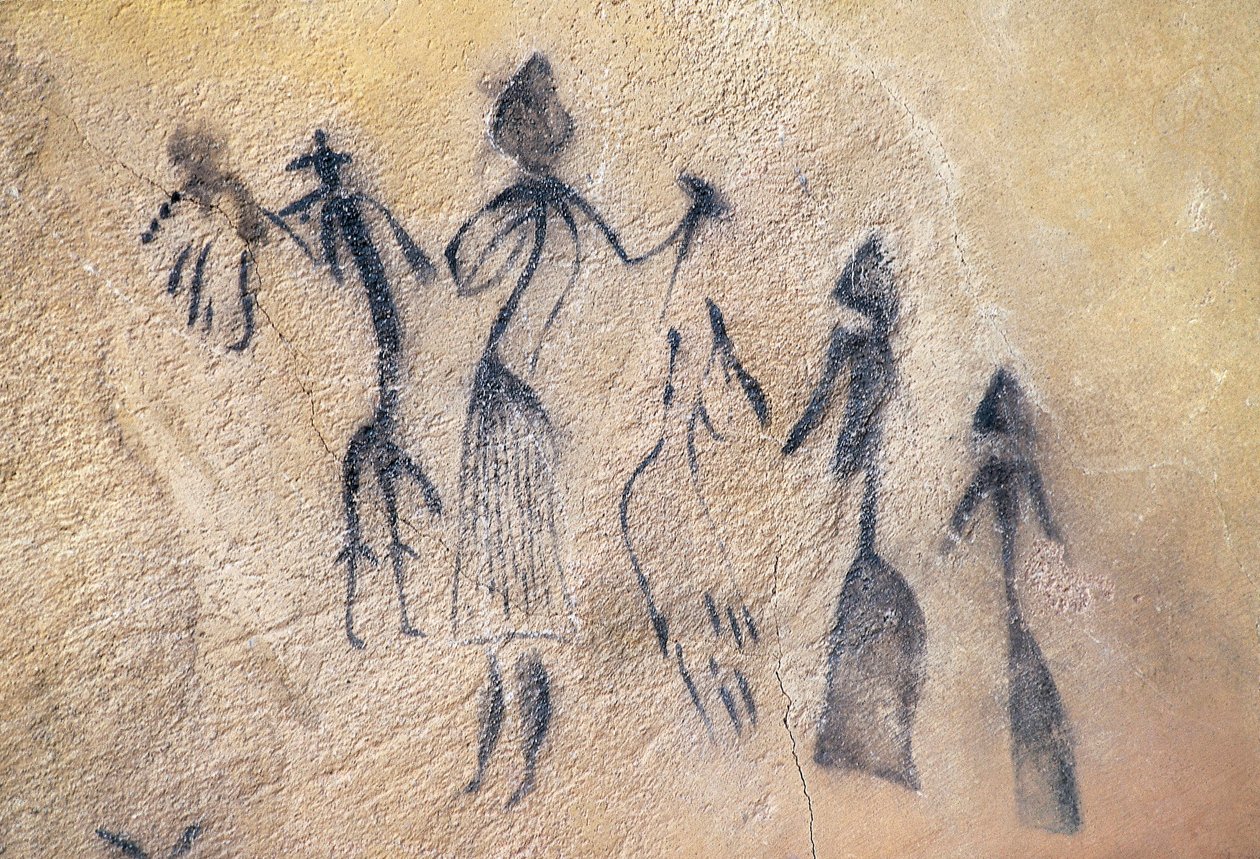 Phallic Dance of Type Stylized-Naturalistic, Mesolithic Art by Prehistoric Prehistoric