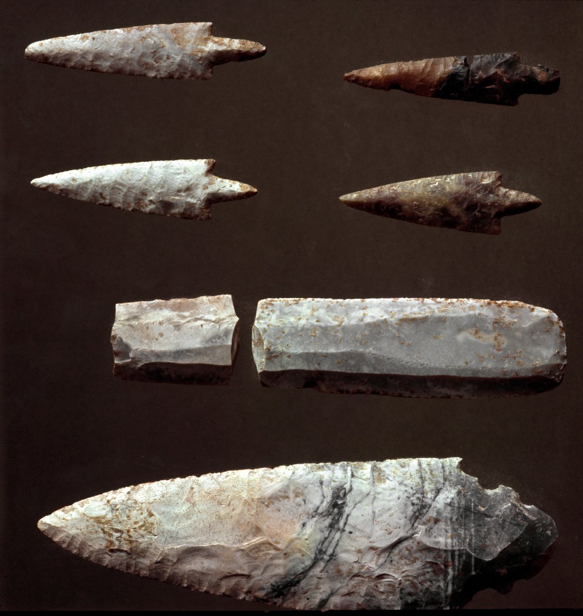 Arrow tips and flint from the necropolis of Cantalupo-Mandela, Lazio. Copper age. Eneolithic. 2200 BC. Museo Nazionale Preistorico Etnografico Luigi Pigorini, Rome by Prehistoric Prehistoric