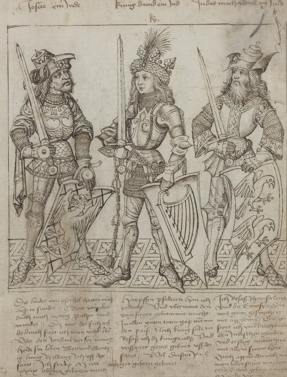 Joshua, King David and Judas Maccabeus by Primary Master of the Strassburg Chronicle