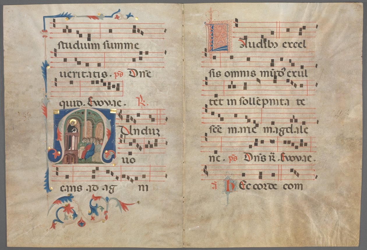Bifolium from an Antiphonary: Initial M with Saint Dominic Preaching by Primo Miniatore di San Domenico