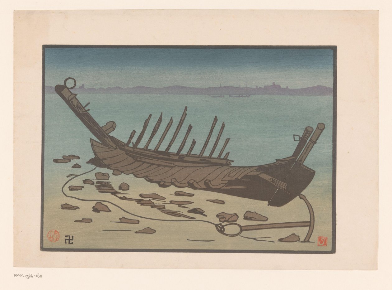 Wreck of a Rowboat on the Beach in Cancale by Prosper Alphonse Isaac