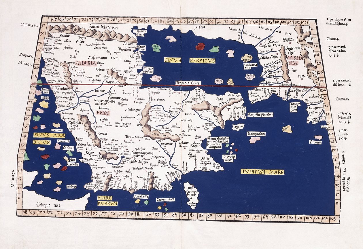 Map of Arabia, the Persian Gulf and the Indian Sea by Ptolemy