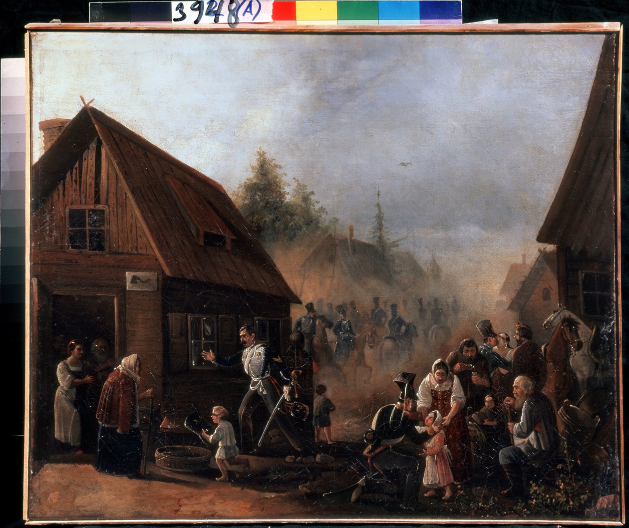 Scene of the Russian French War in 1812. Painting by Pyotr Ilyich Baykov (1817-?) by Pyotr Baykov