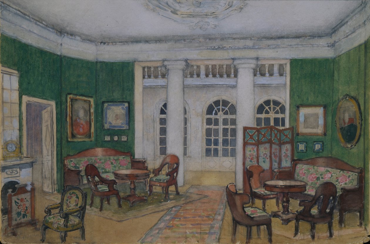 Stage Design for the Opera Eugene Onegin by P. Tchaikovsky by Pyotr Borisovich Lambin