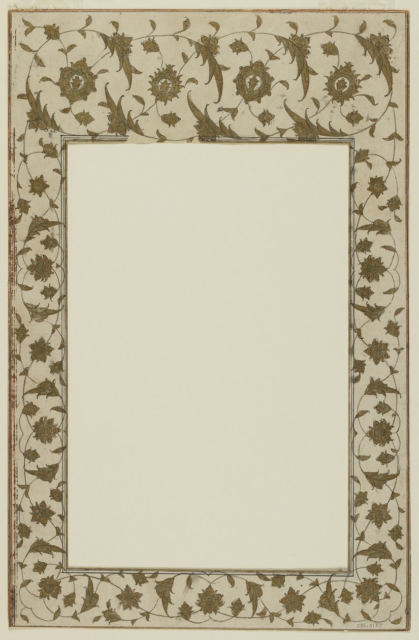 Stenciled Manuscript Border with Floral Motifs by Qajar School