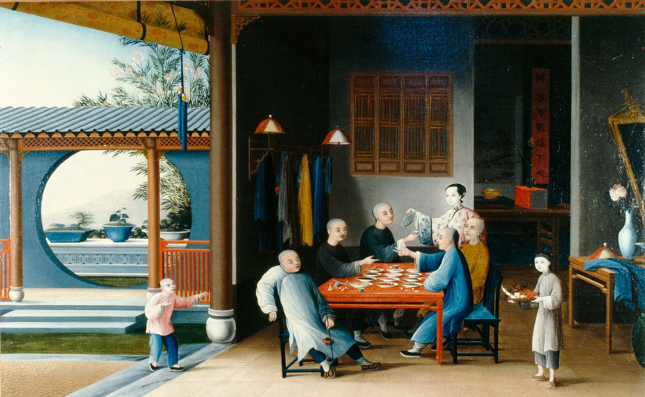 A Dining Scene by Qing Dynasty Chinese School