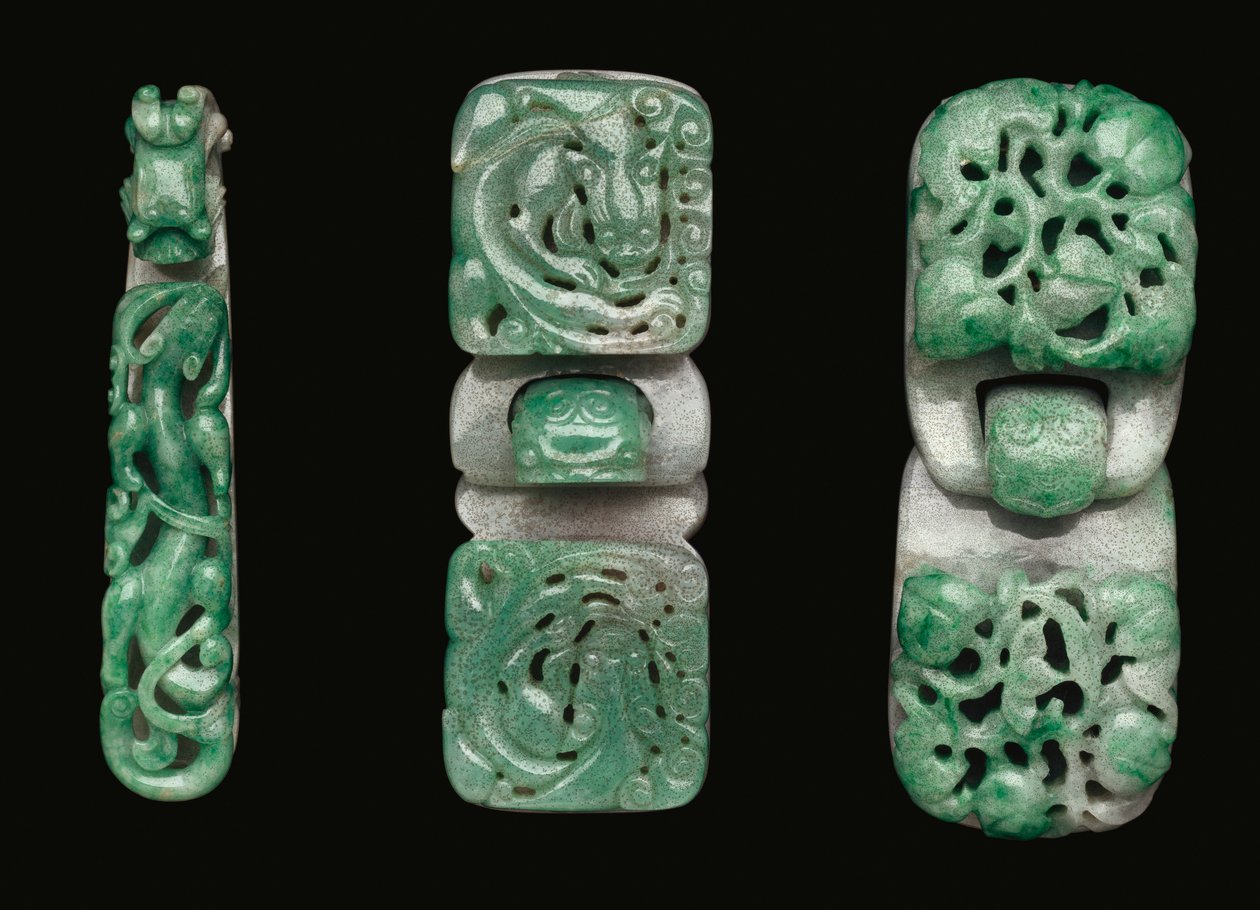 A group of jadeite belt hooks and buckles by Qing Dynasty Chinese School